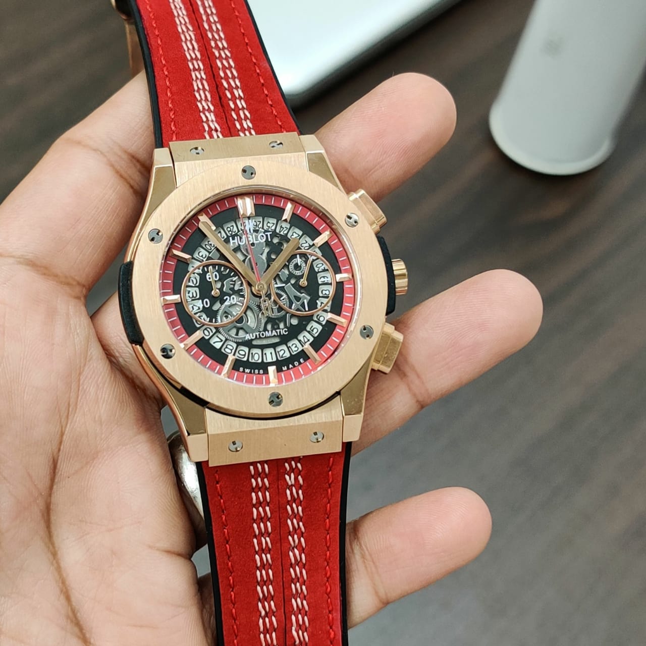 Red Black Leather Watch