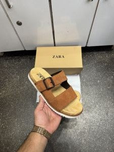 Zarra Strap Suede Leather Premium Sandals Slides Brown