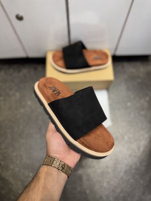 ZARRA PREMIUM SUEDE SLIDE BLACK TAN 026