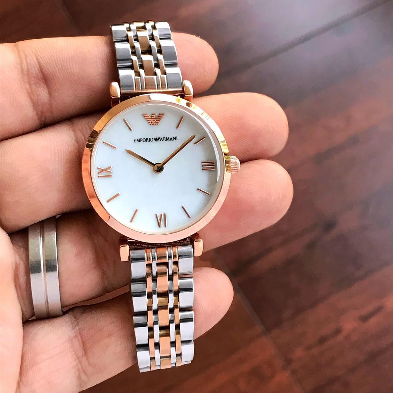 Dual Tone White Dial Watch