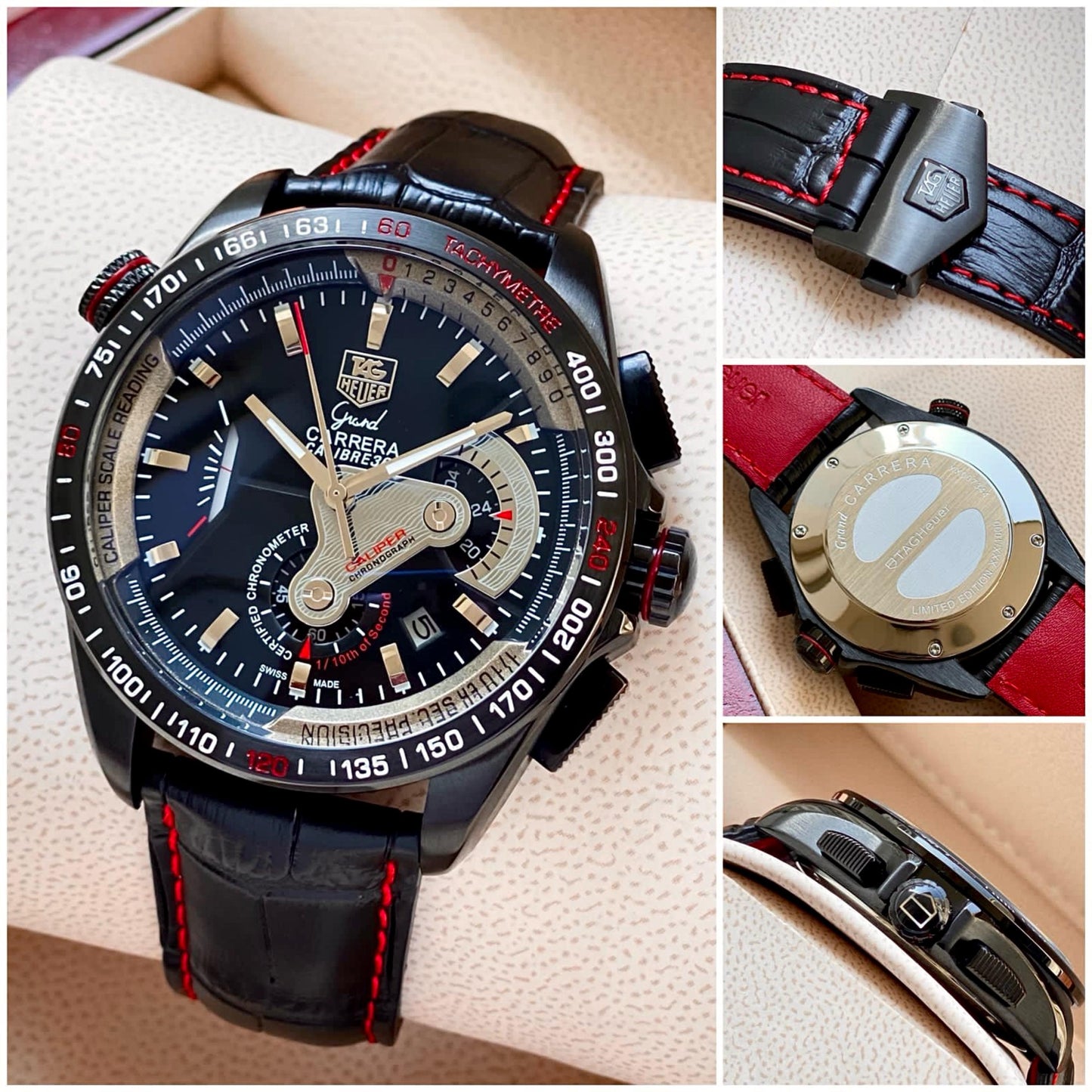 All Black Leather Chronograph Watch