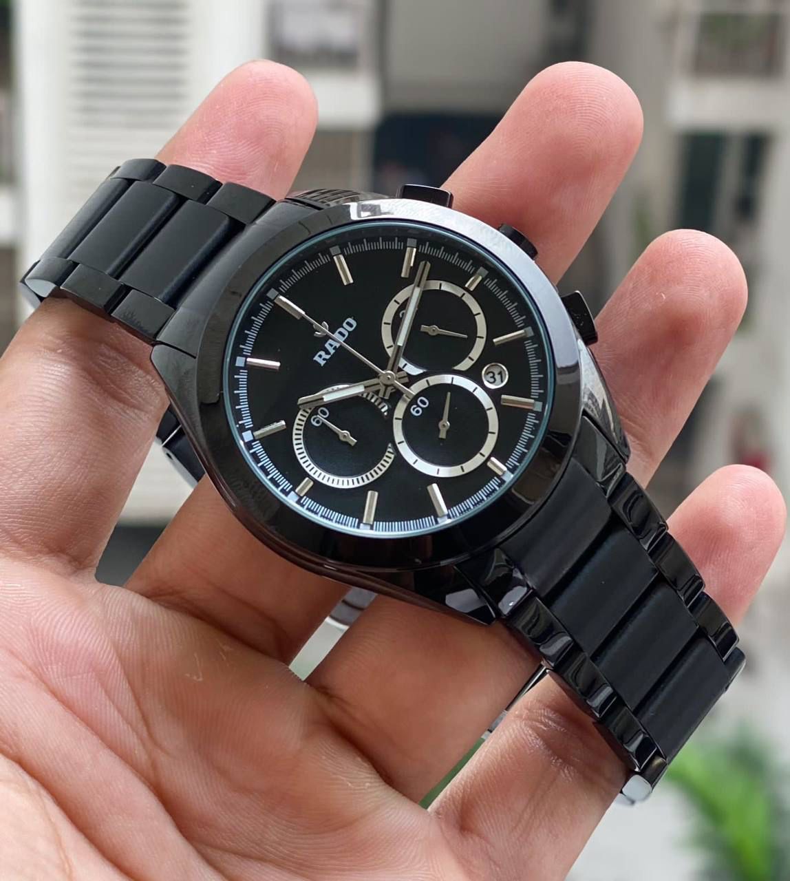 All Black Metal Chronograph Watch