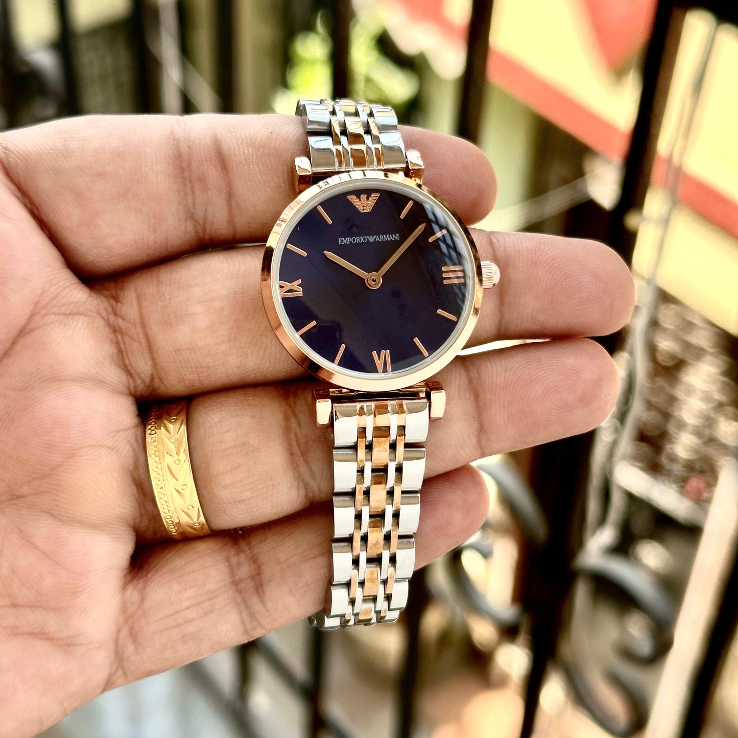 Dual Tone Black Dial Watch