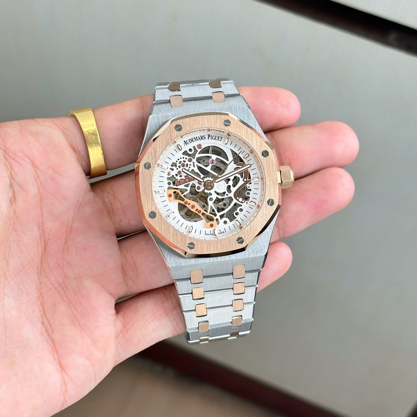Silver Rose Gold Automatic Watch