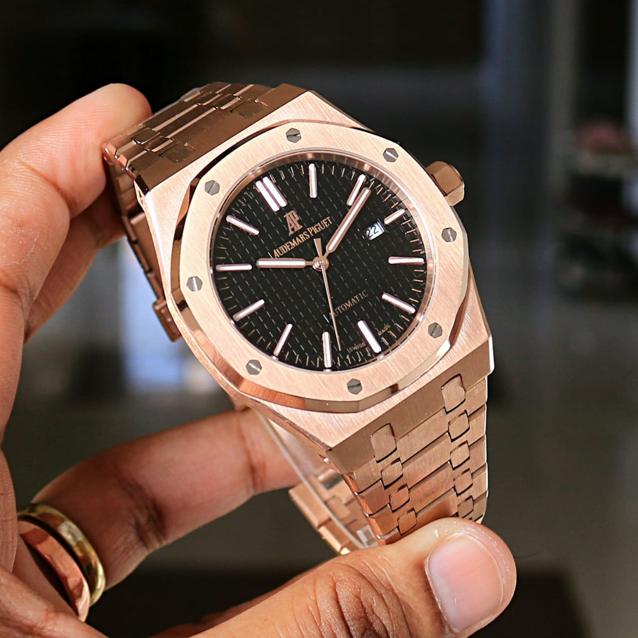 Rose Gold Black Premium Watch