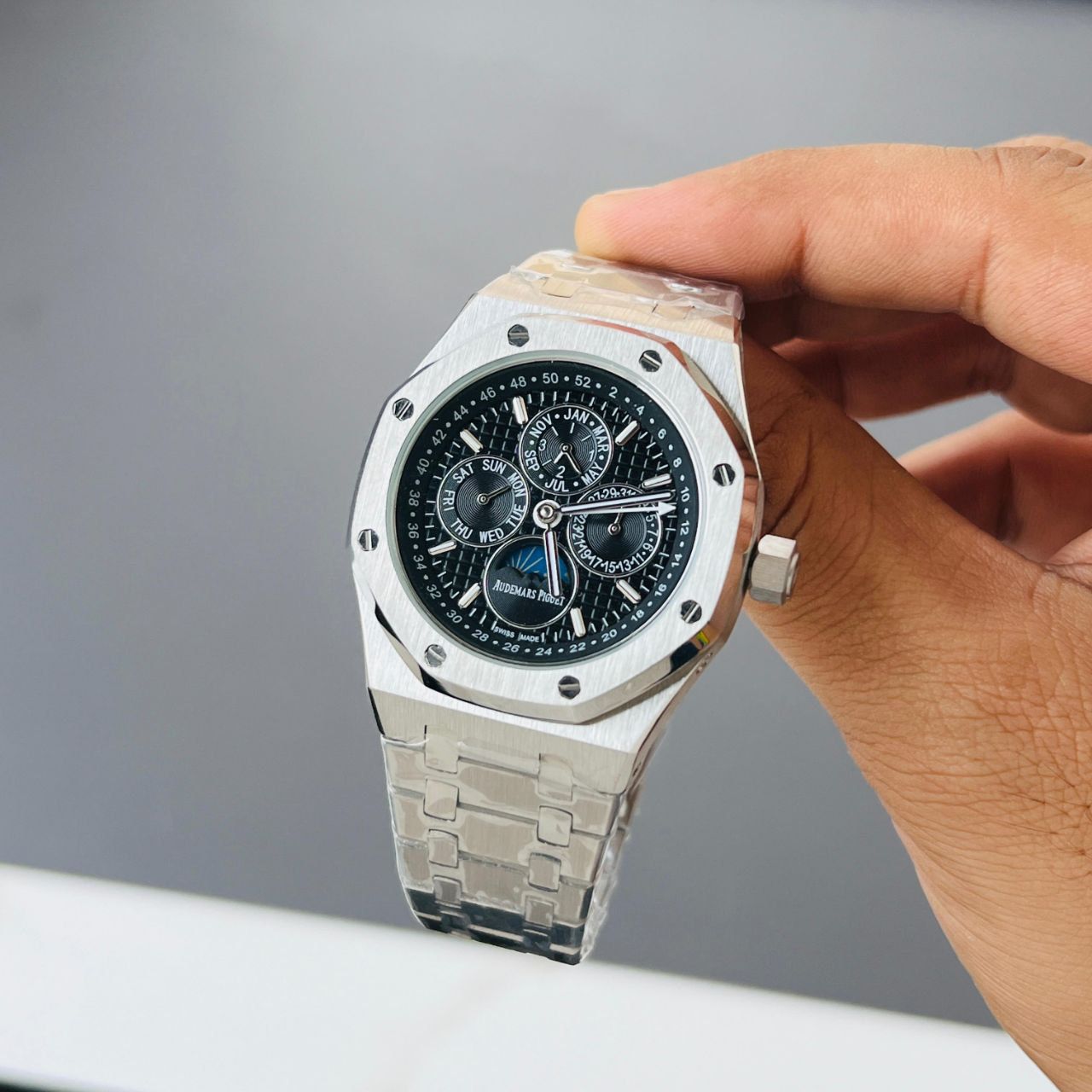 Silver Black Chronograph Watch