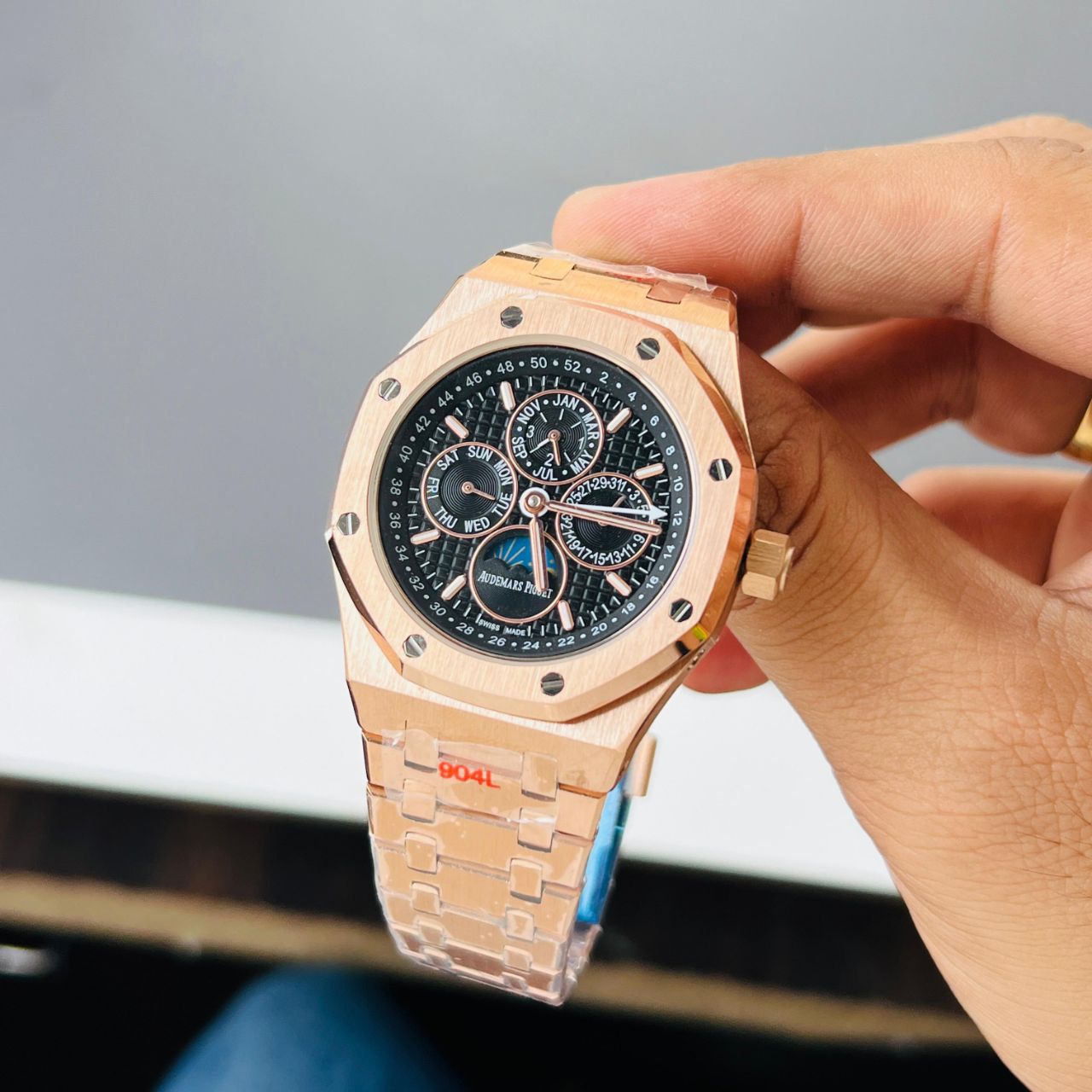 Rose Gold Black Chronograph Watch