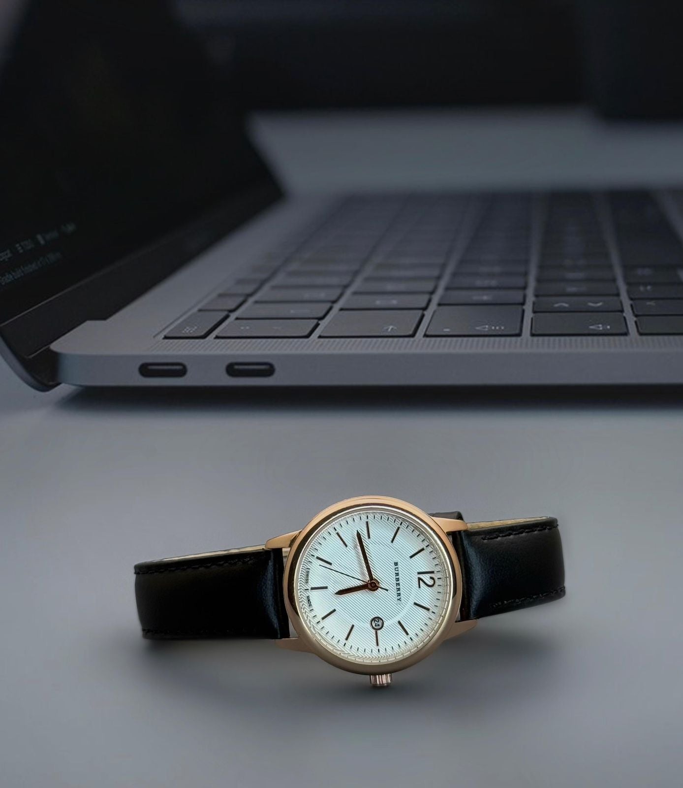 Black White Leather Watch