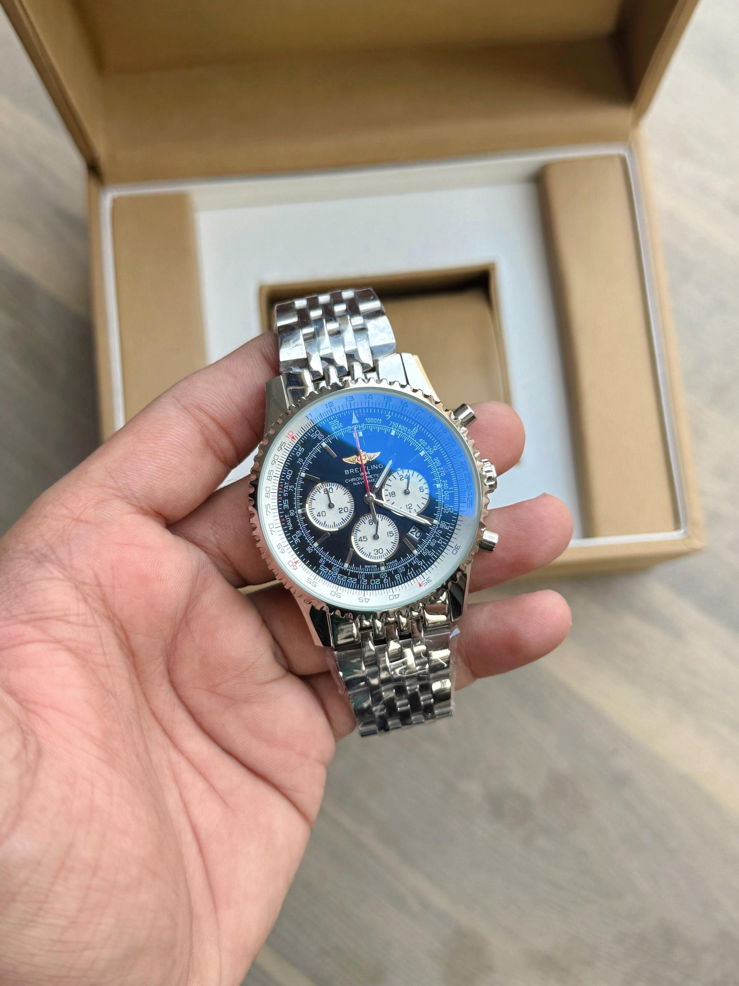 Silver Black Chronograph Watch