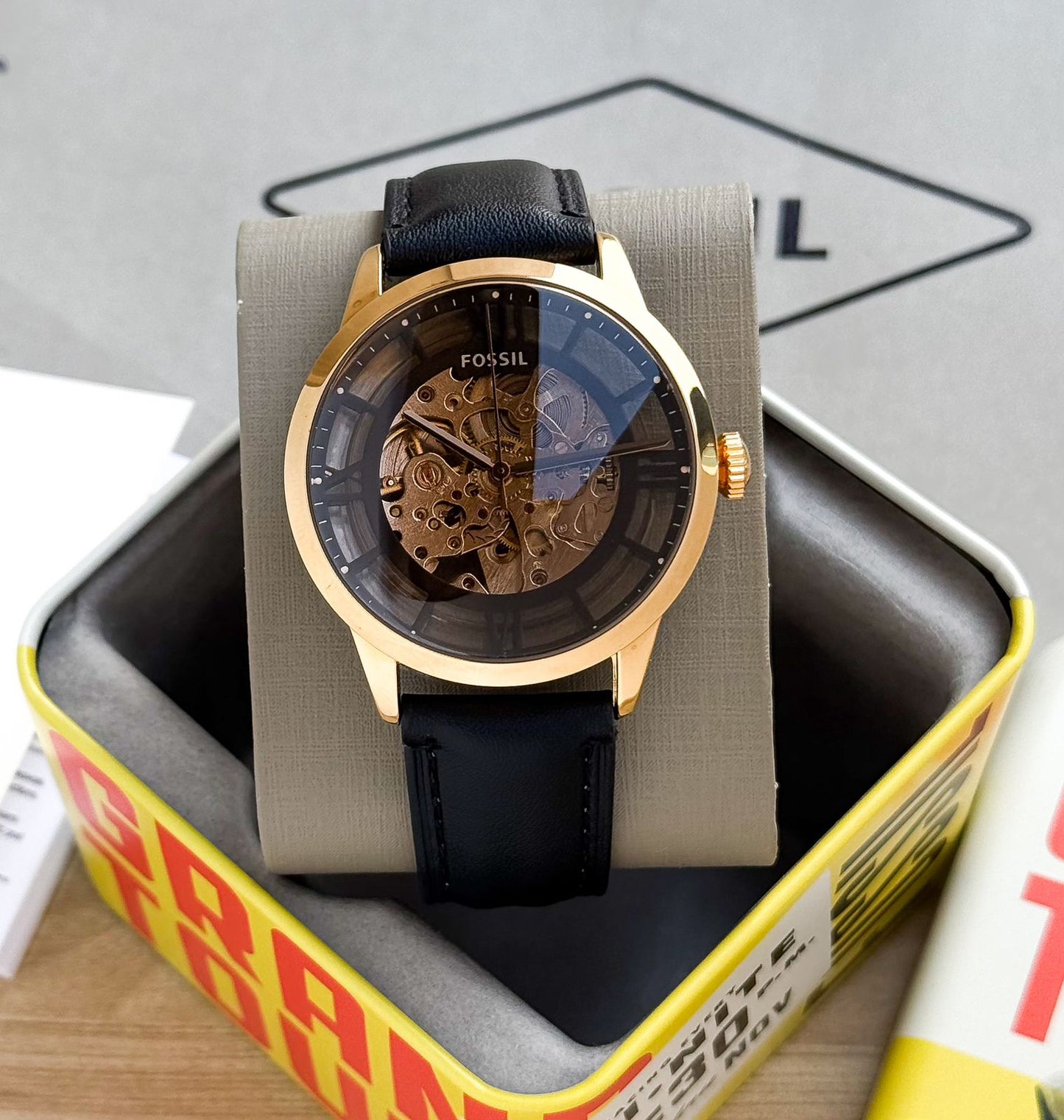 Black Gold Automatic Leather Watch