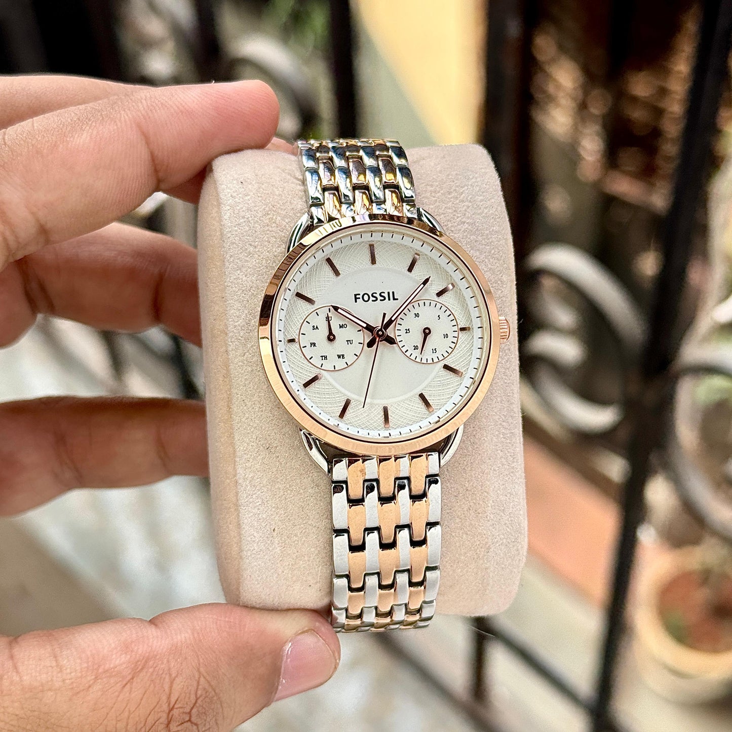 Silver Rose Gold With White Dial