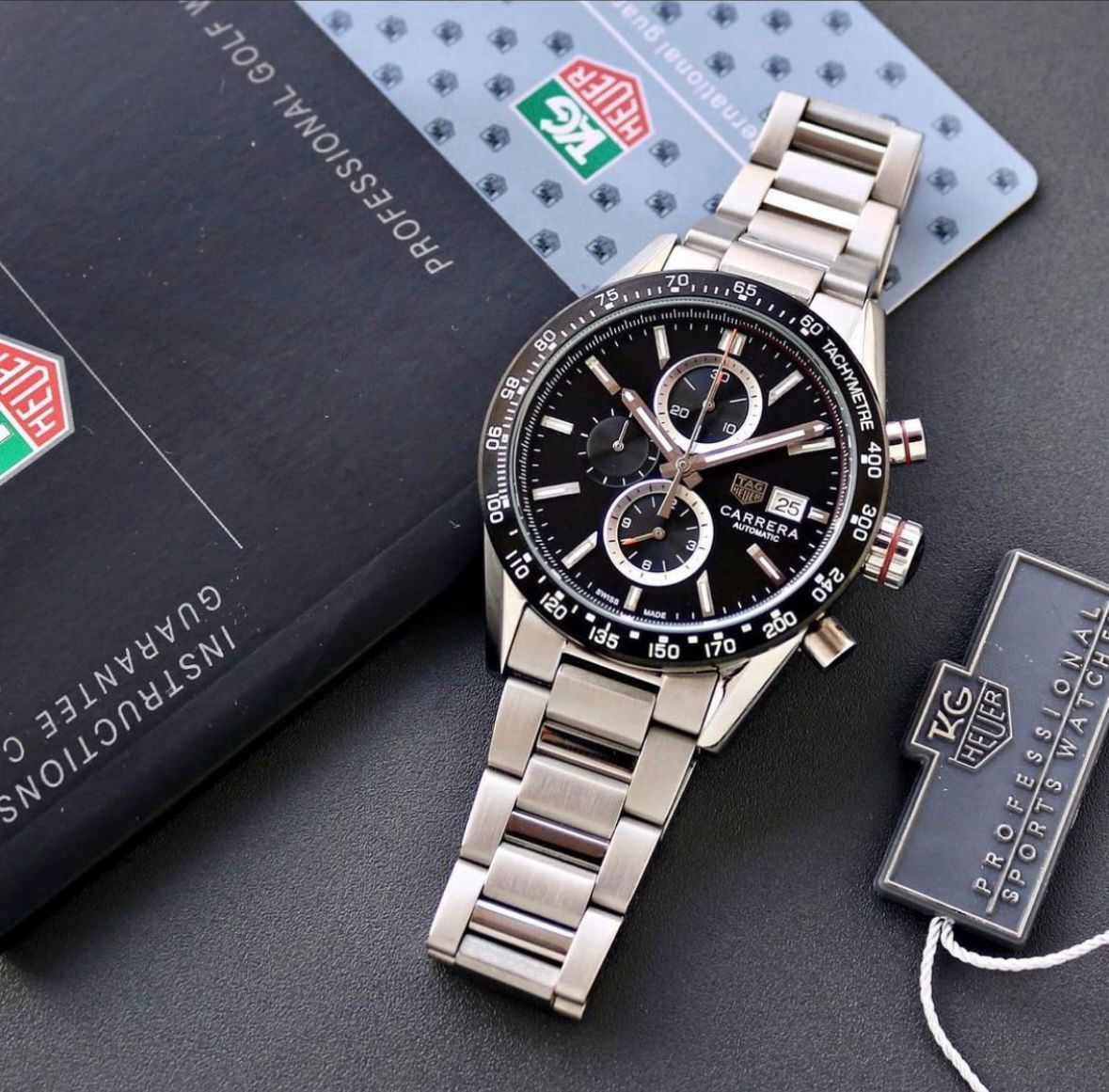 Silver Black Chronograph Watch