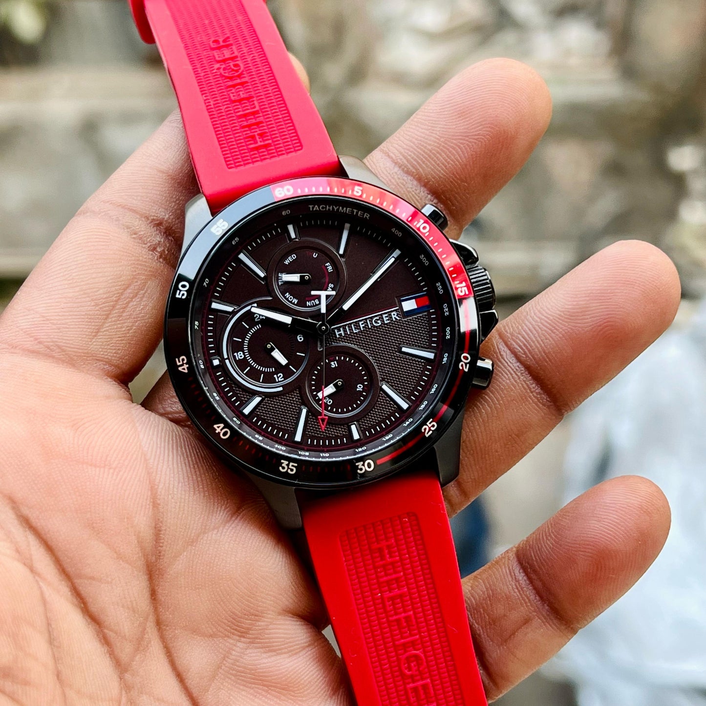 Red Black Chronograph Watch