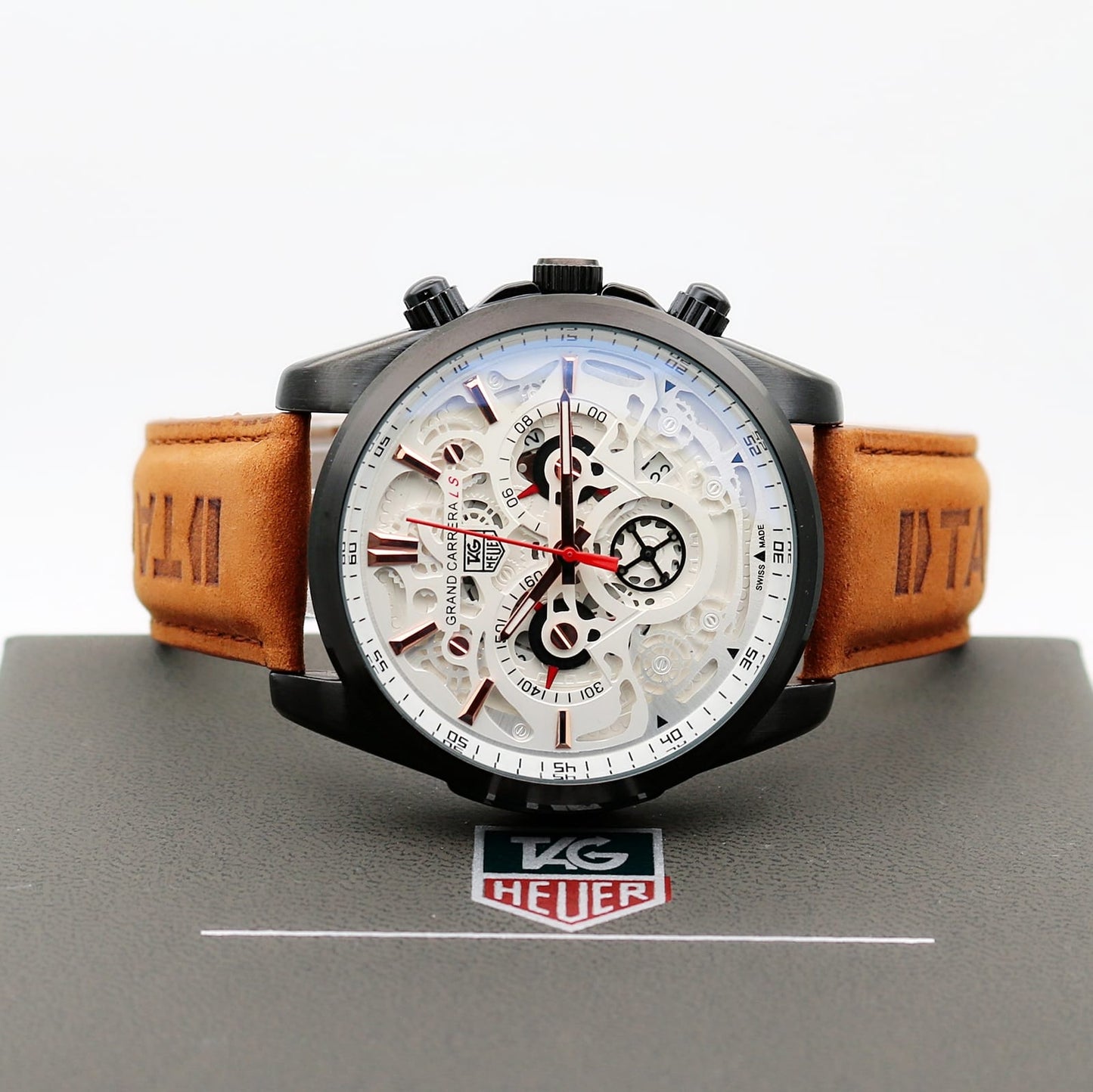 Tan and White Chronograph Watch