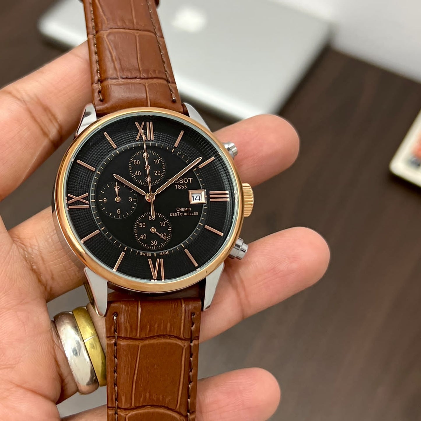 Brown Black Leather Watch