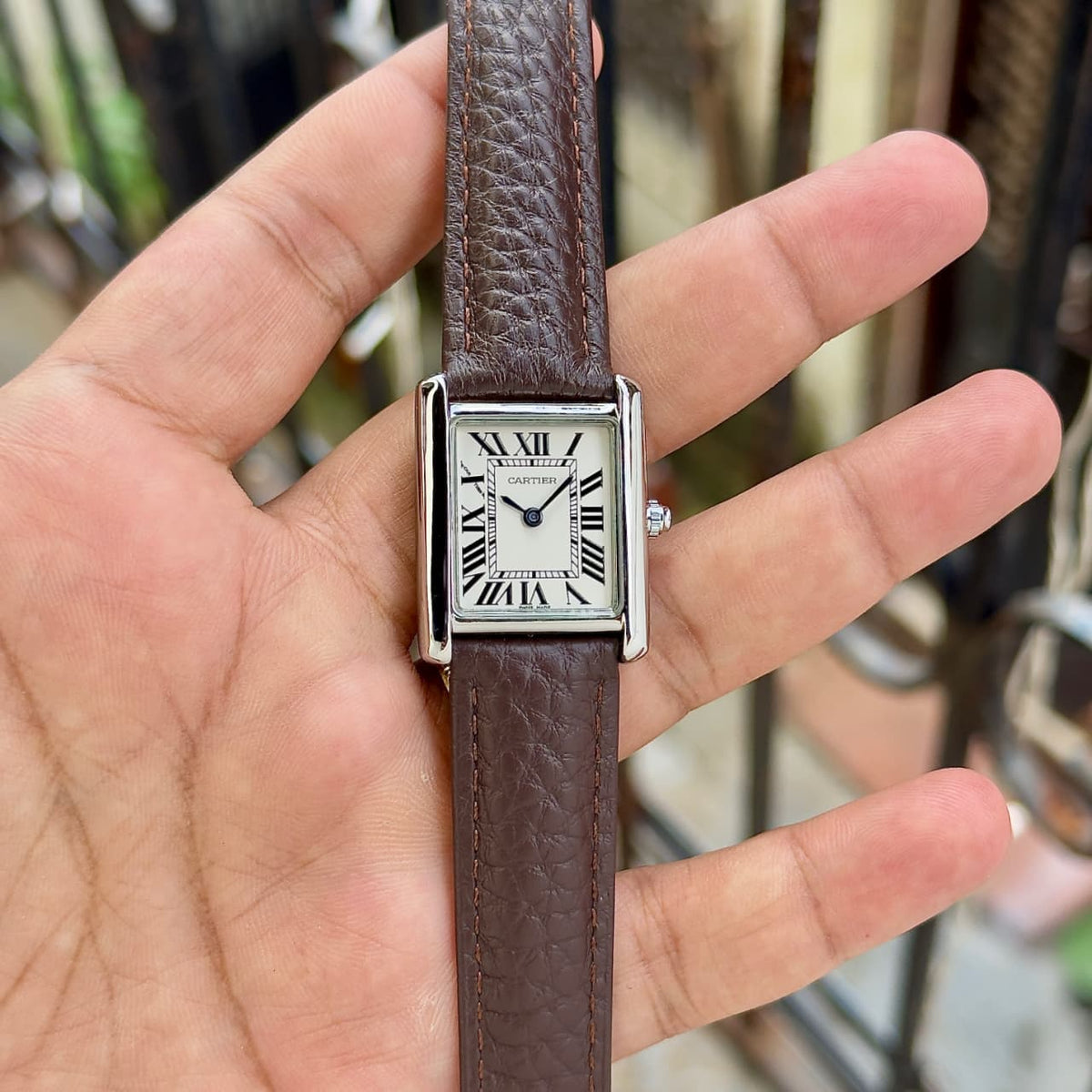 Brown Silver Women's Square Watch