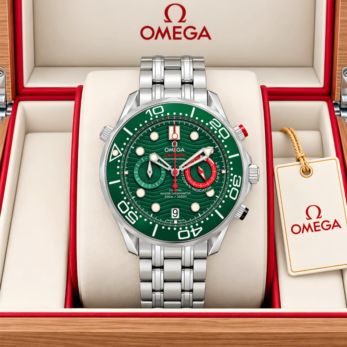Silver Green Chronograph Watch
