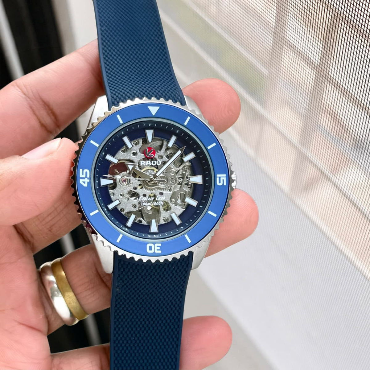 Blue Silver Automatic Fiber Belt Watch