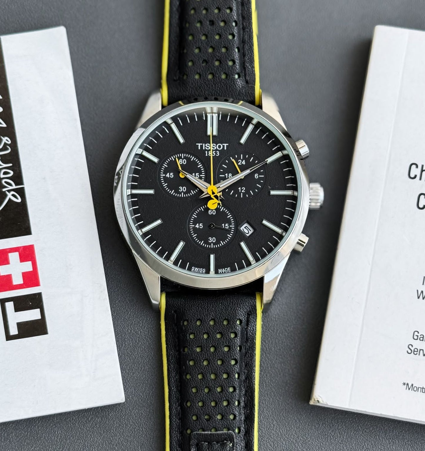 Black Yellow Silver Chronograph Watch