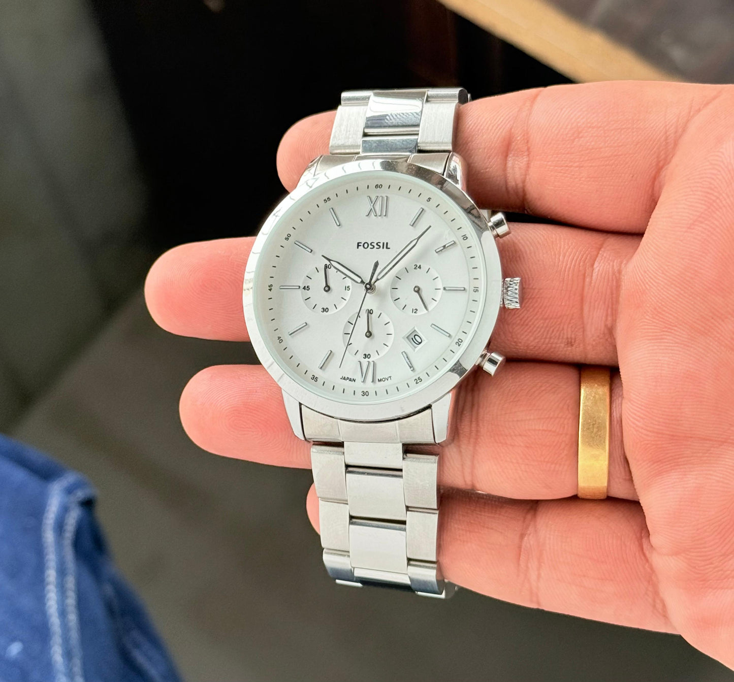 Silver White Chronograph Watch