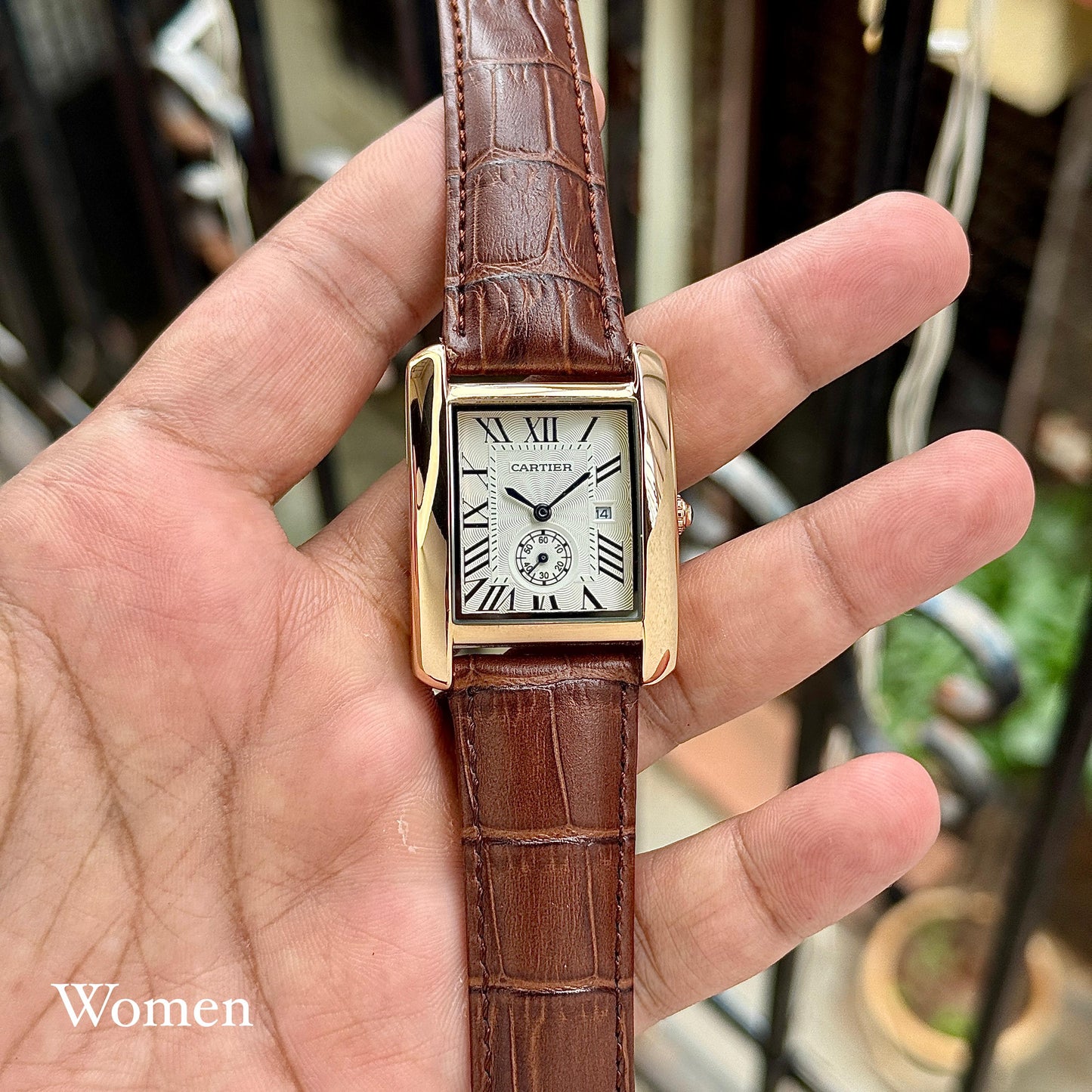Brown White Square Women's Watch