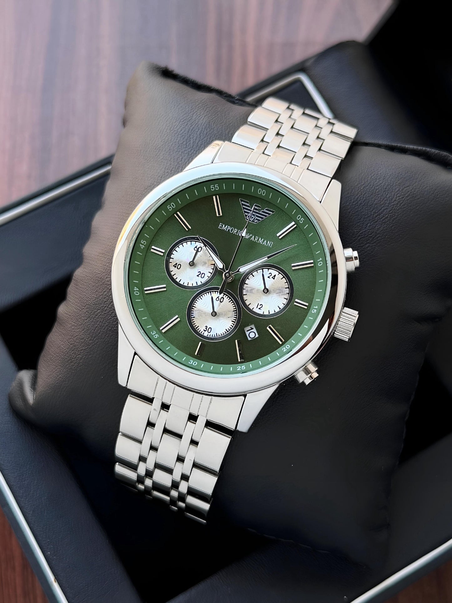 Silver Green Chronograph Watch