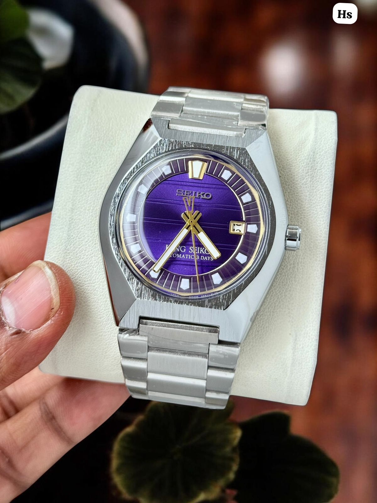 Silver Purple Automatic Metal Watch
