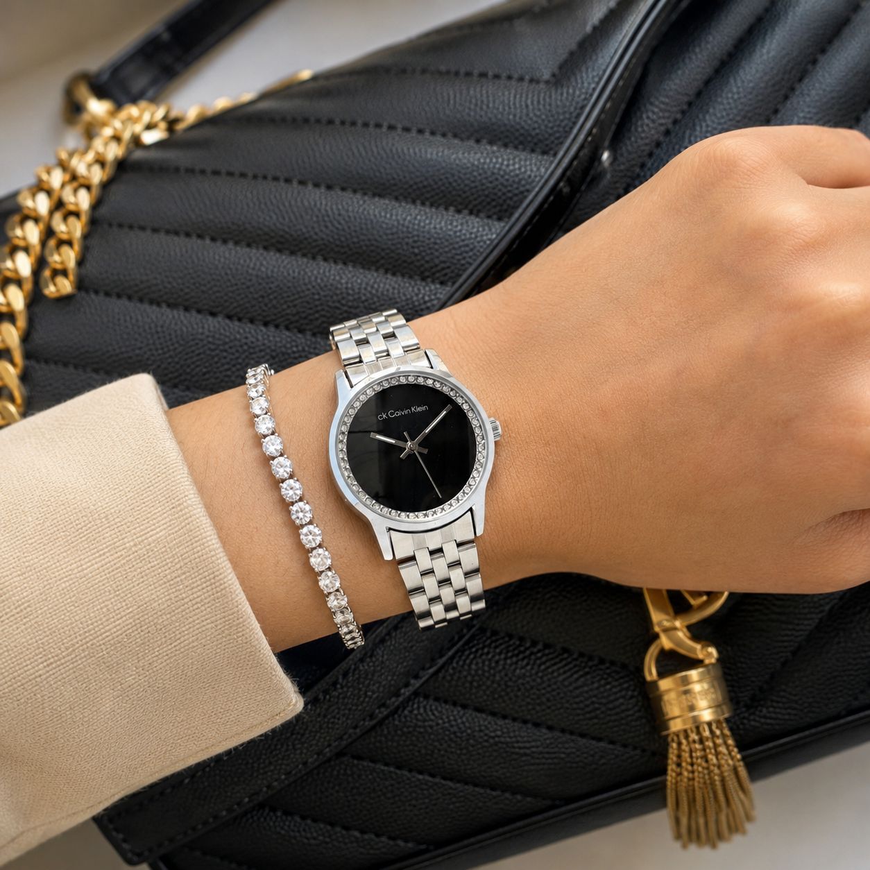 Silver Black Women's Metal Watch