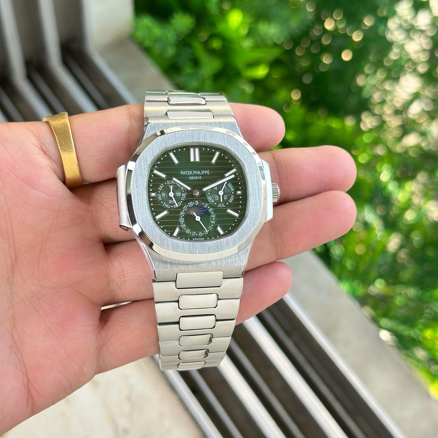 Silver Green Automatic Watch