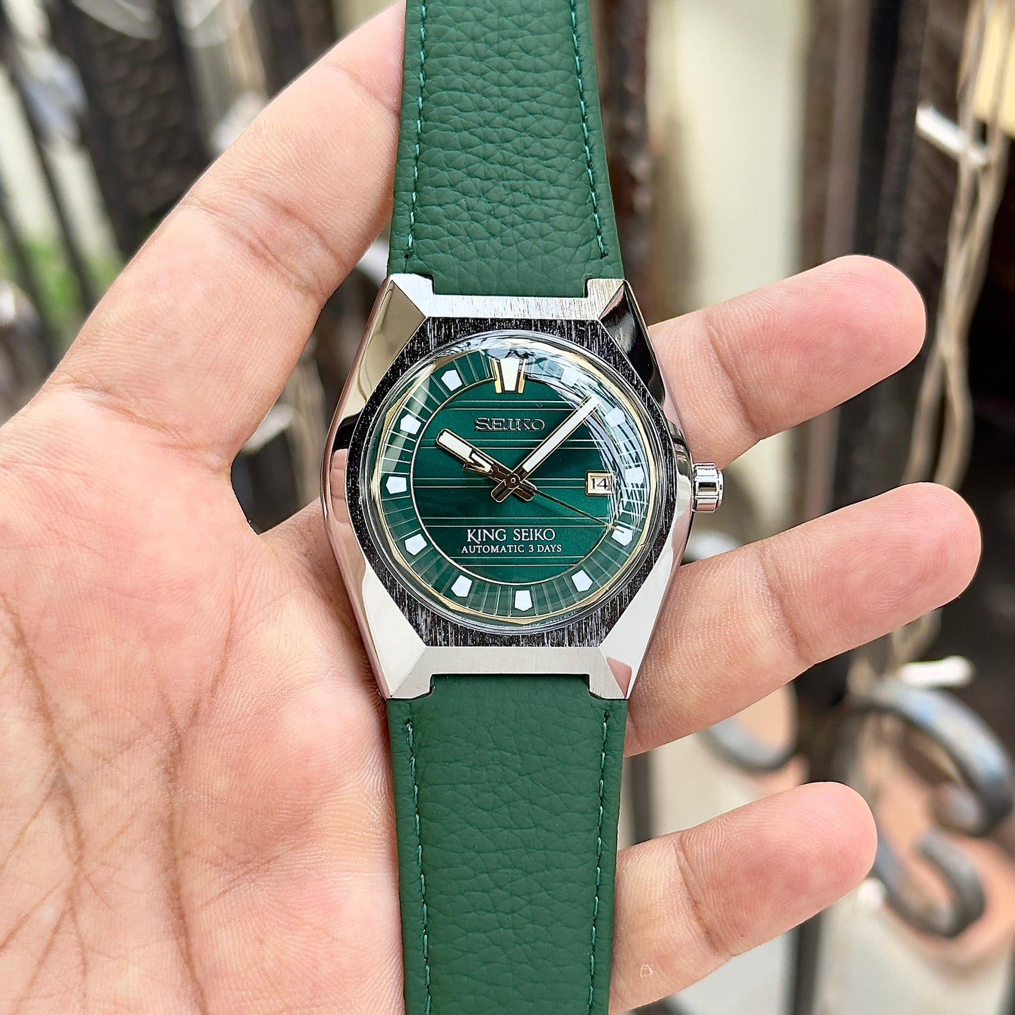 Green Leather Automatic Watch