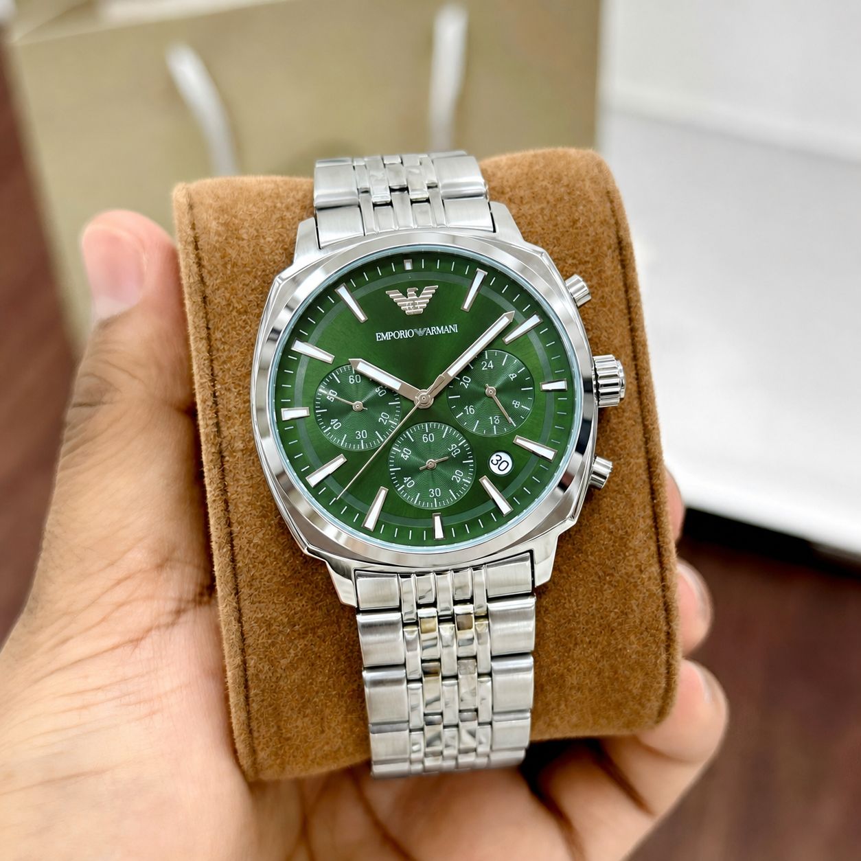 Silver Green Chronograph Watch