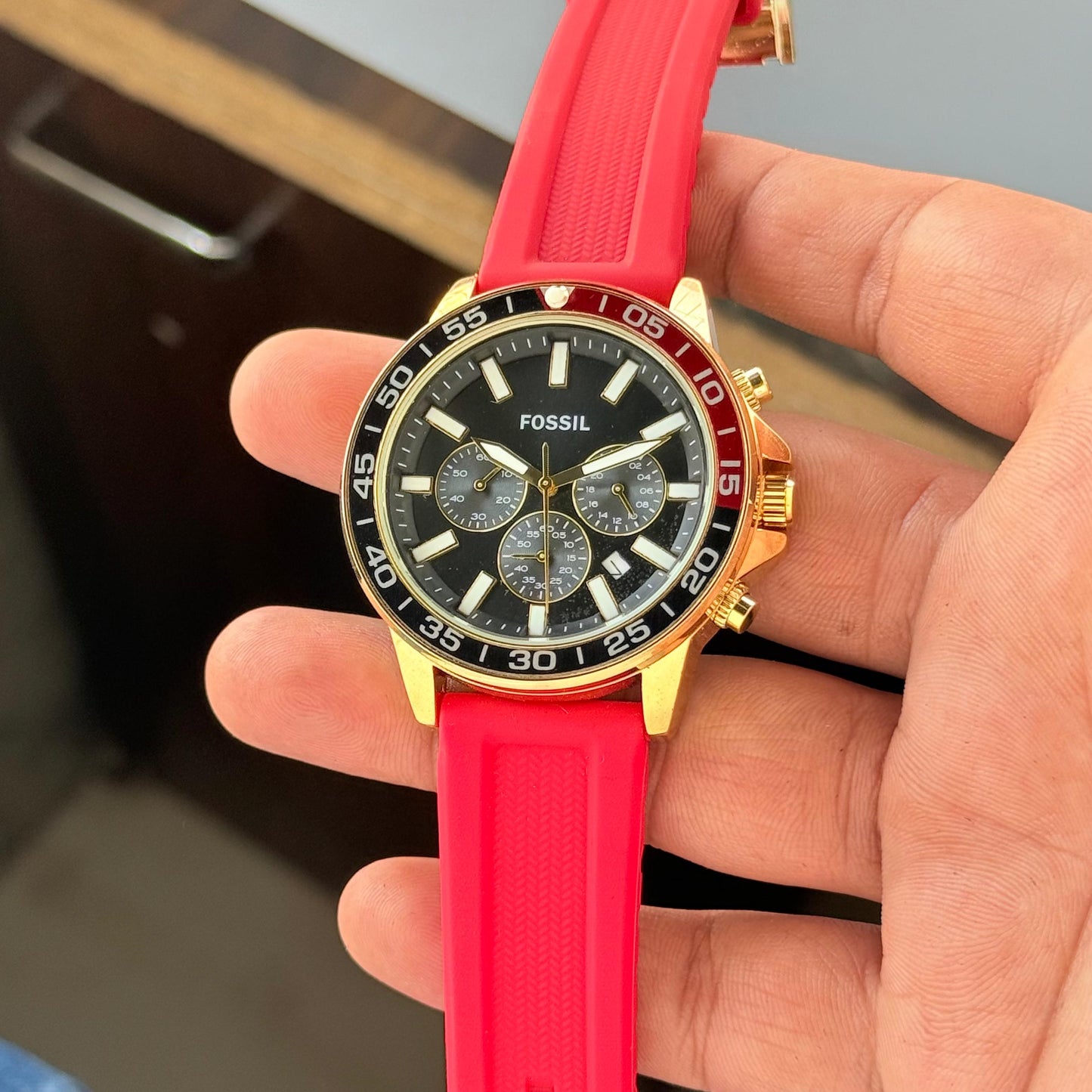 Red Black Chronograph Watch