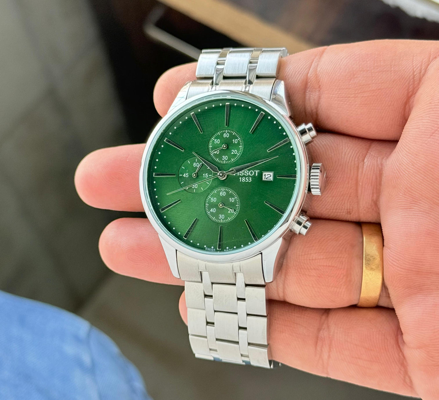 Silver Green Chronograph Watch