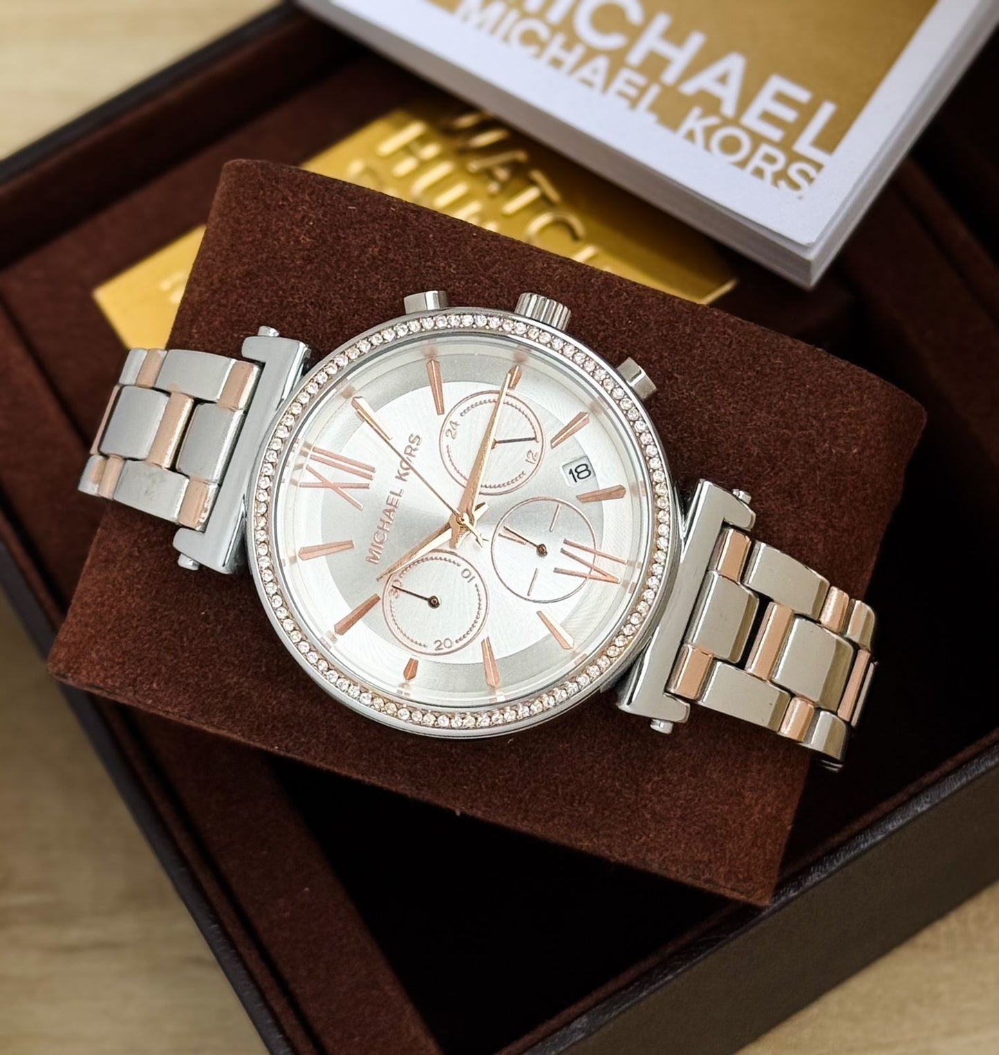 Silver Rose Gold Chronograph Watch