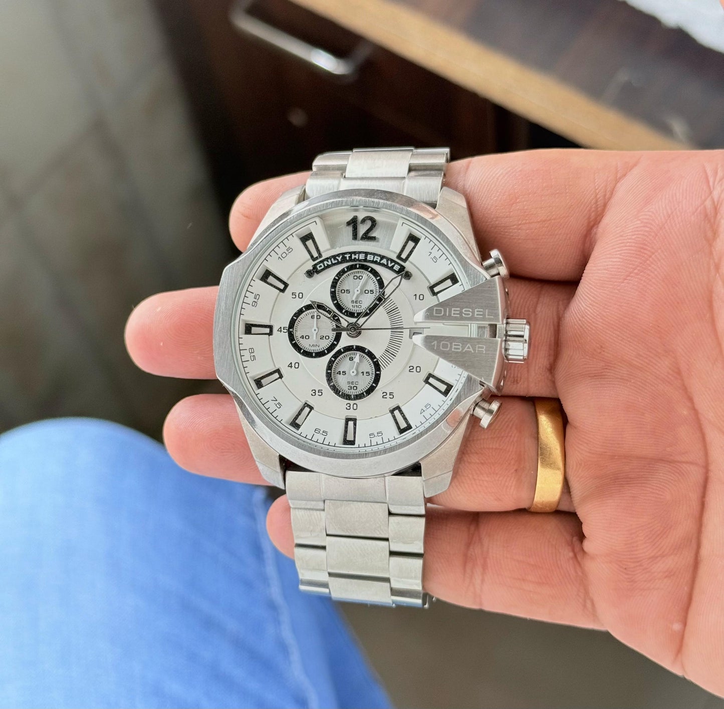All Silver Chronograph Watch