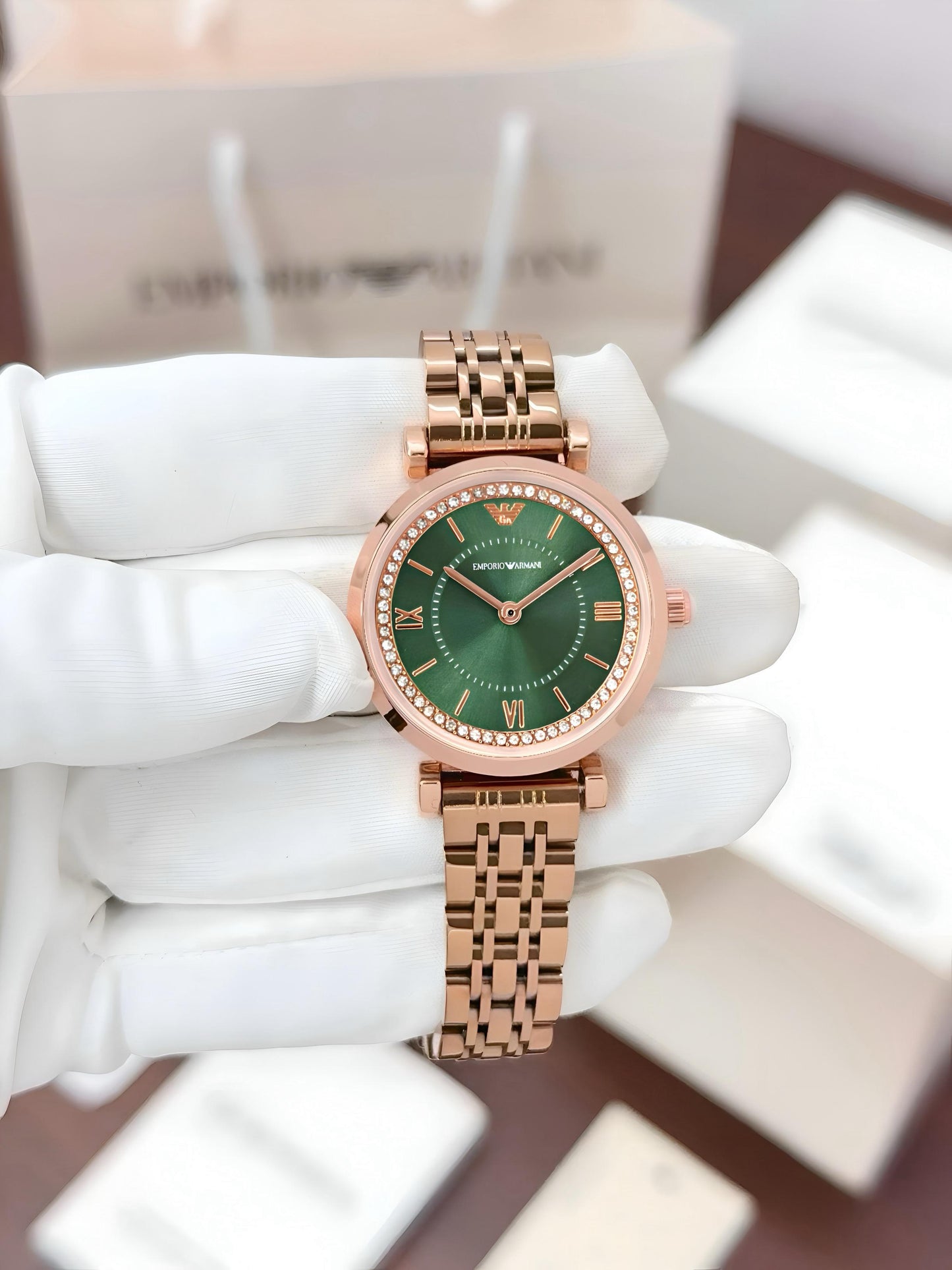 RoseGold Green Women's Classic Metal Watch