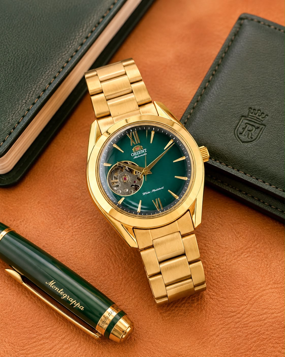 Gold Green Automatic Watch