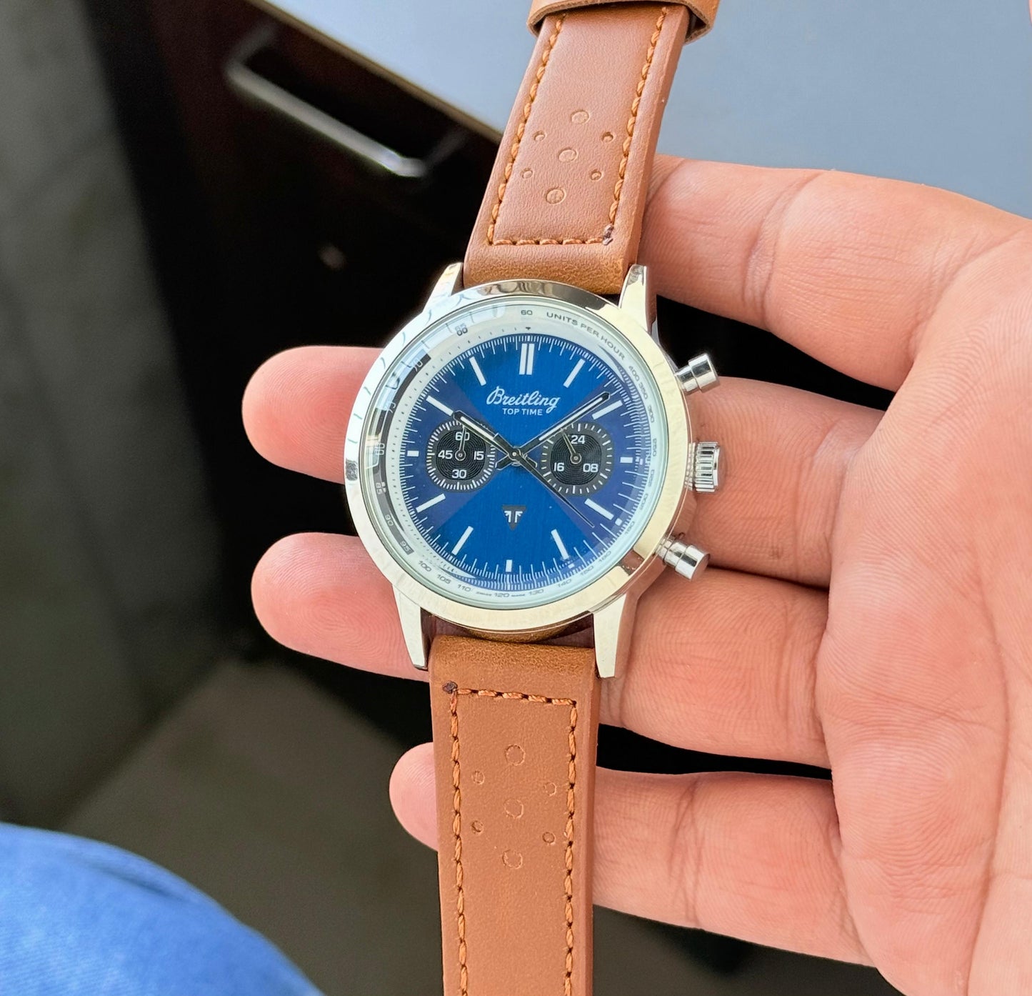 Brown Blue Leather Watch