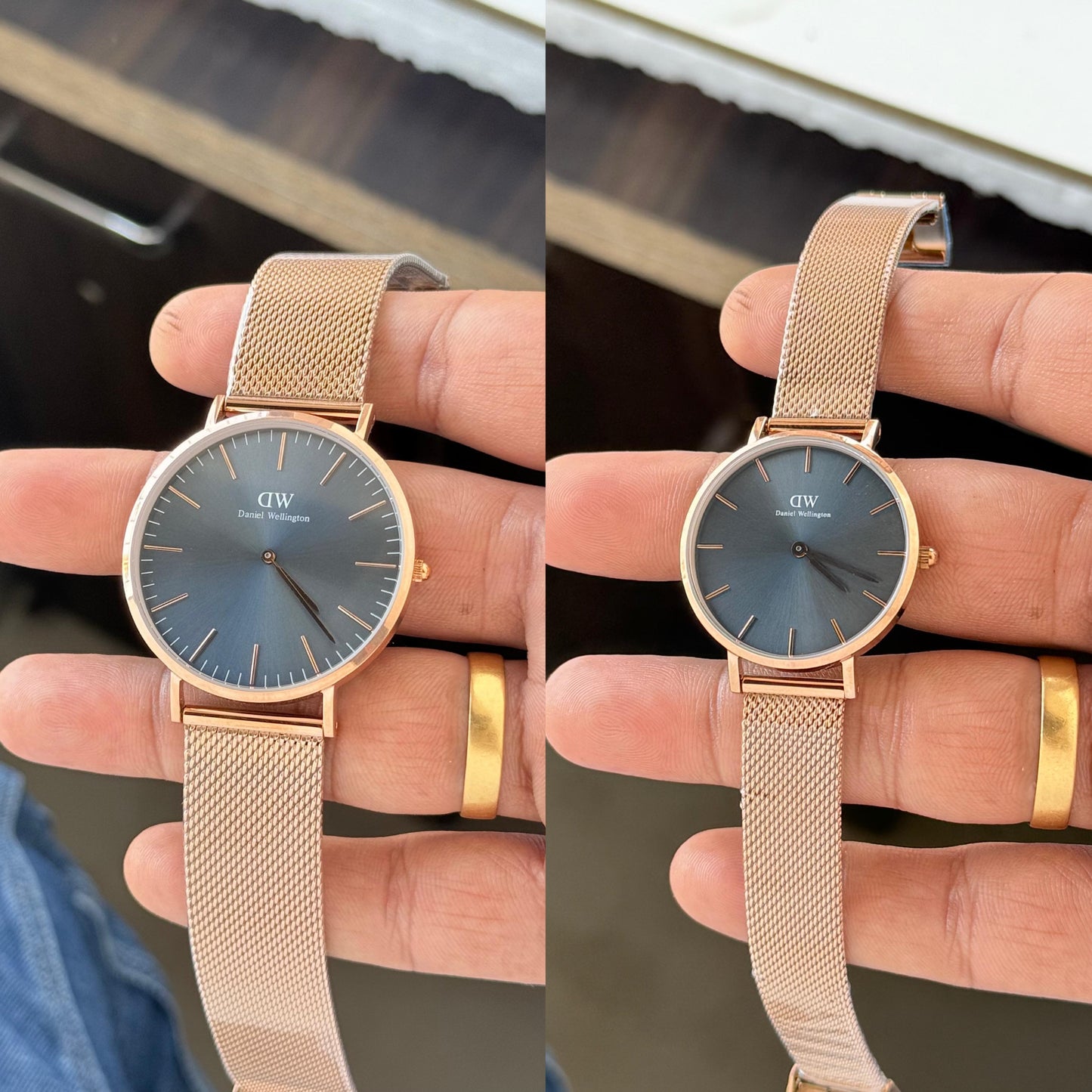 Rose Gold Blue Couple Watch