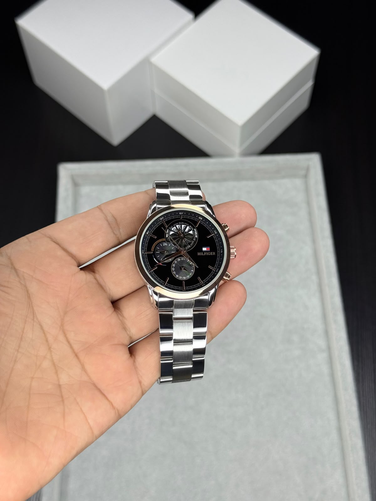 Silver Black Chronograph Watch