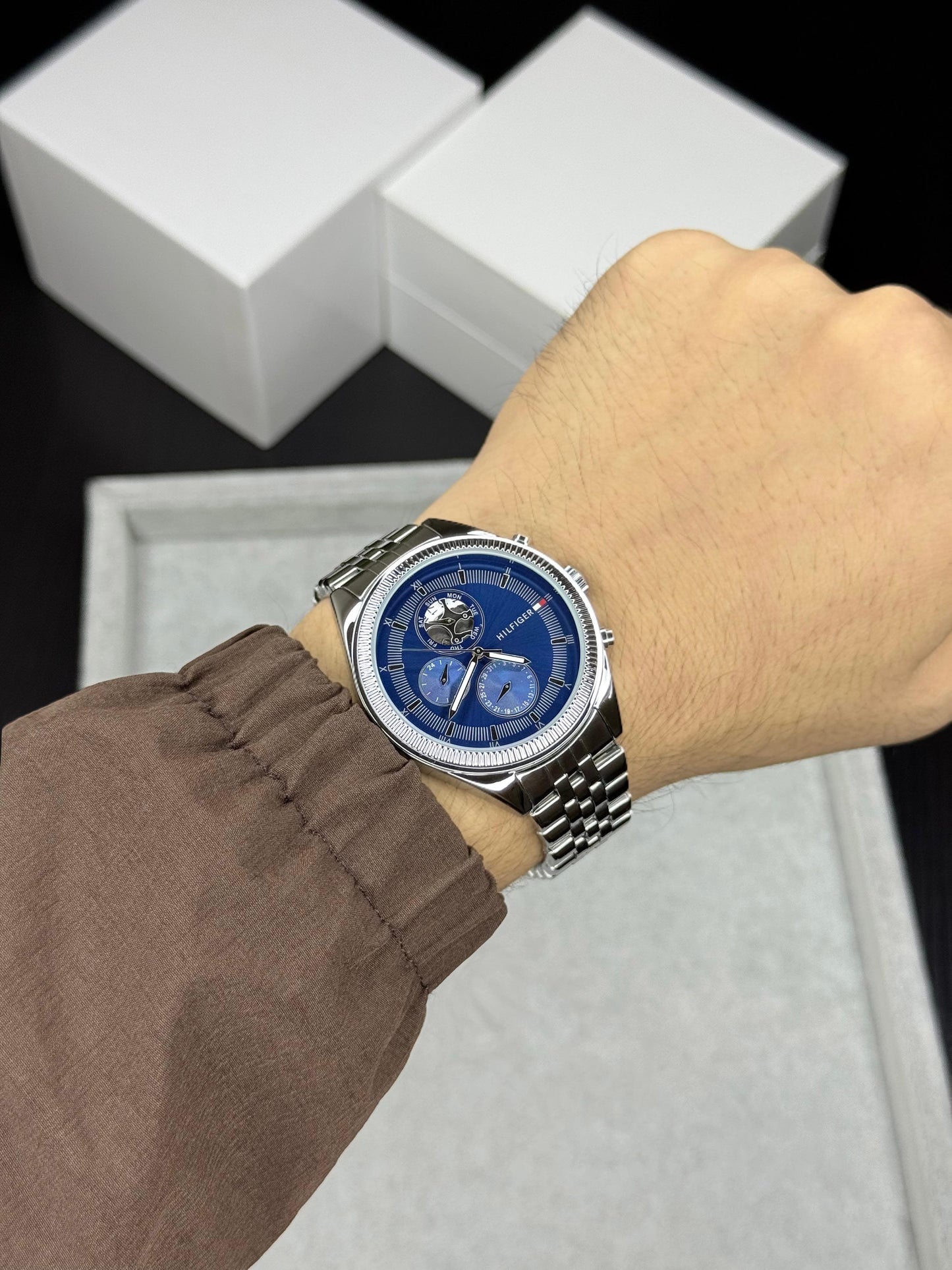 Silver Blue Chronograph Watch