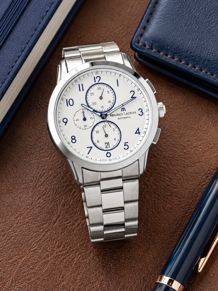 White Blue Chronograph Watch