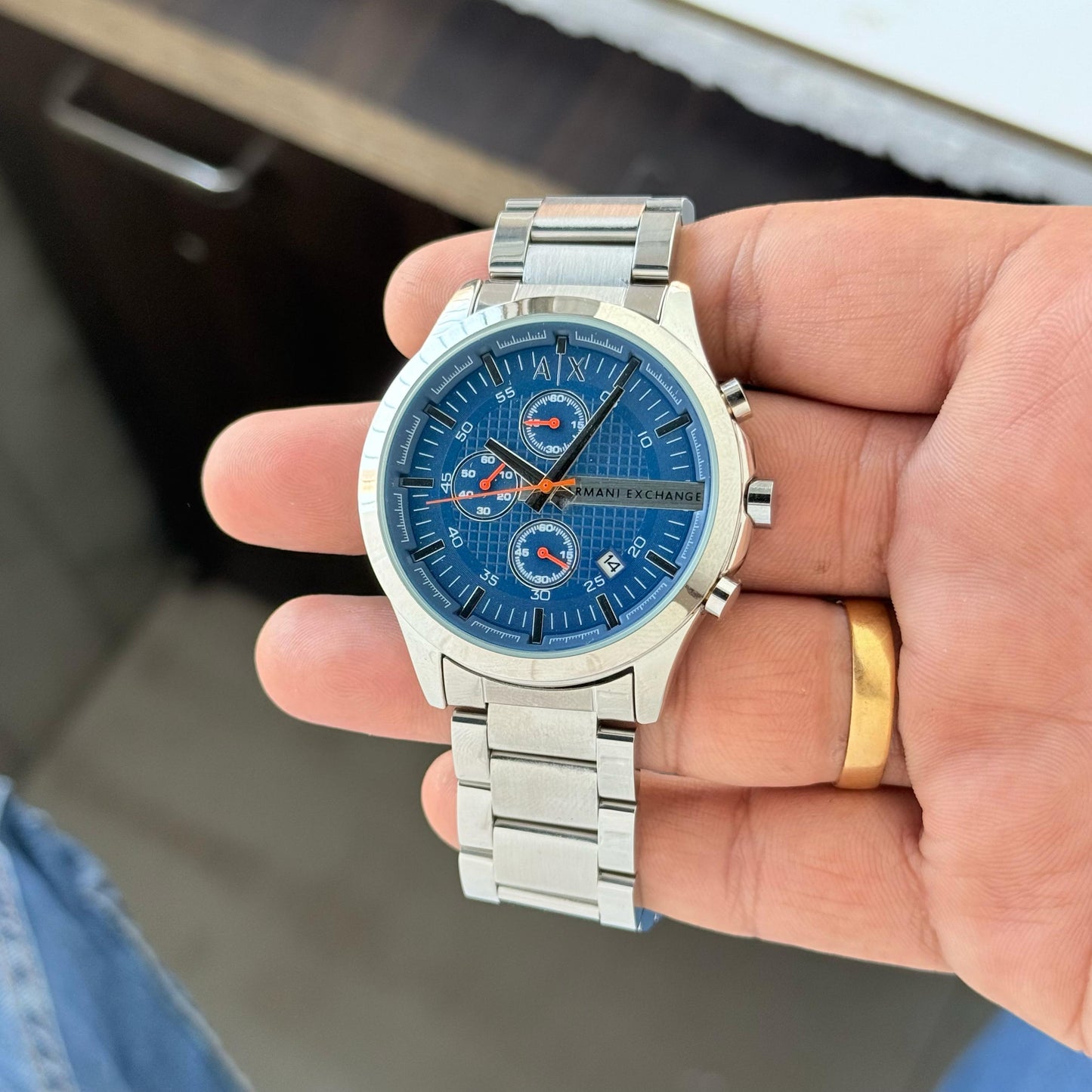 Silver Blue Chronograph Watch
