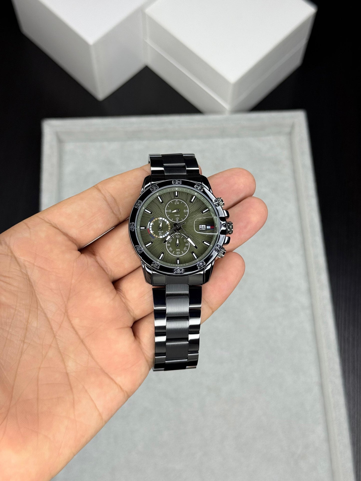 Black Green Chronograph Watch
