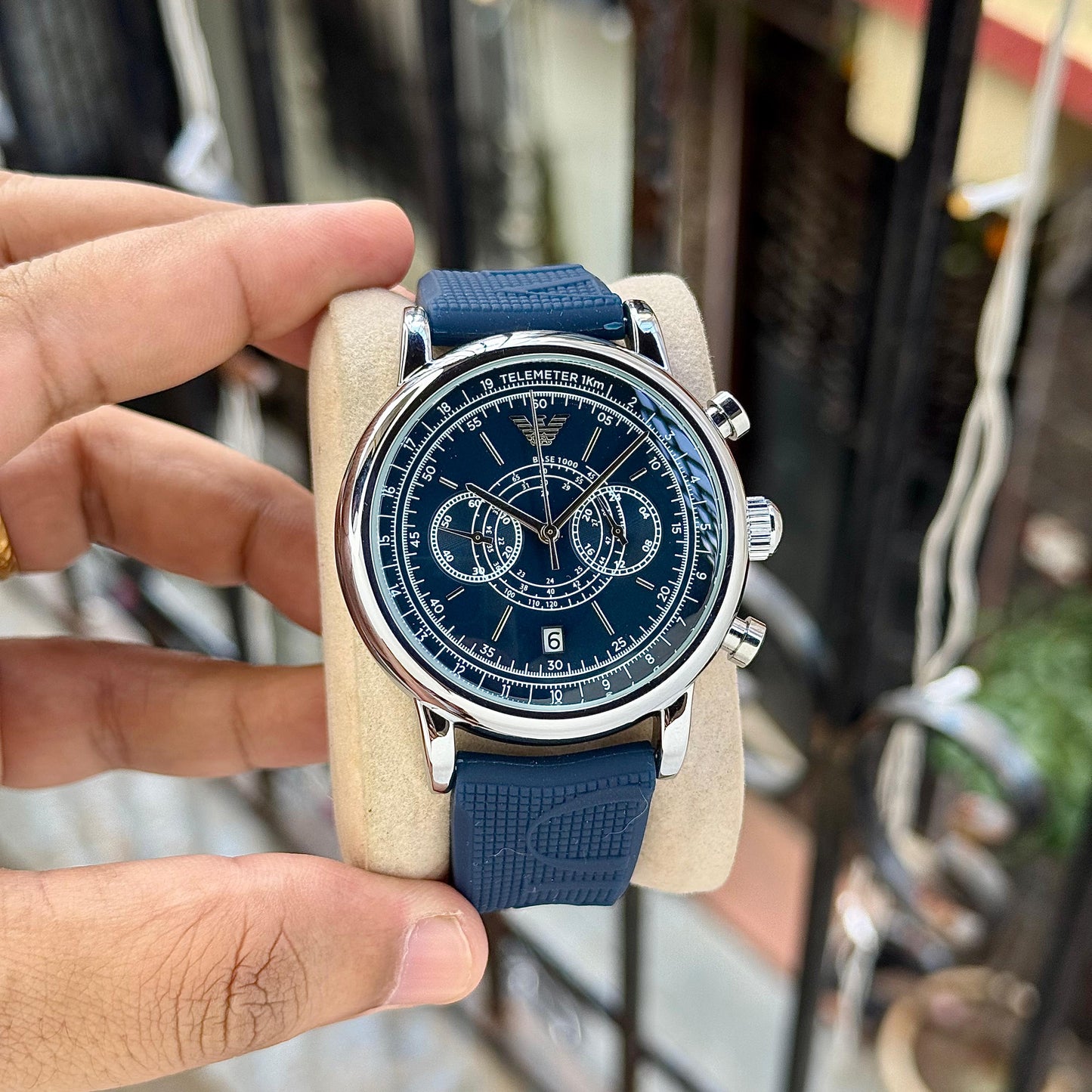 Blue Silver Chronograph Watch
