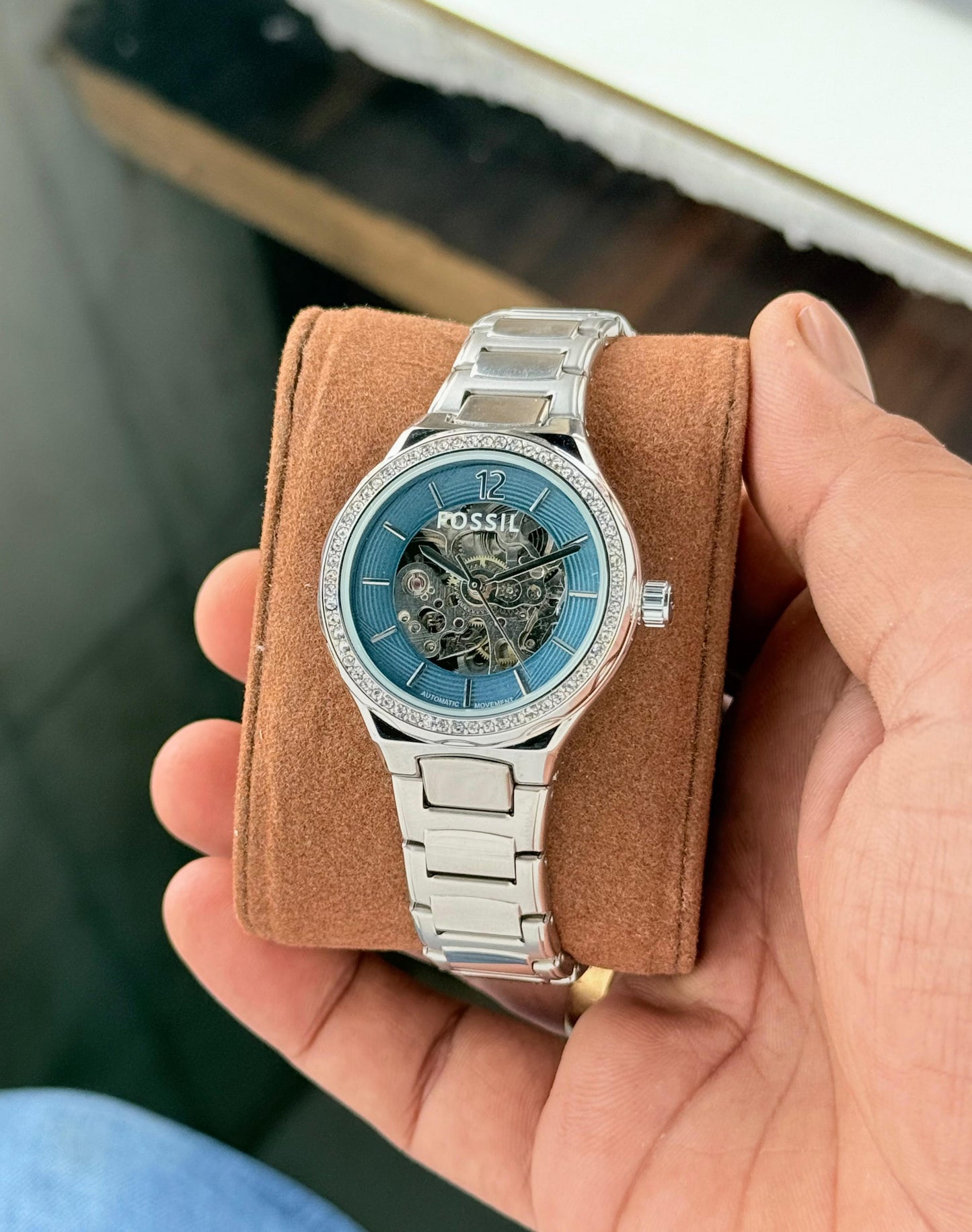 Silver Blue Automatic Women's Metal Watch