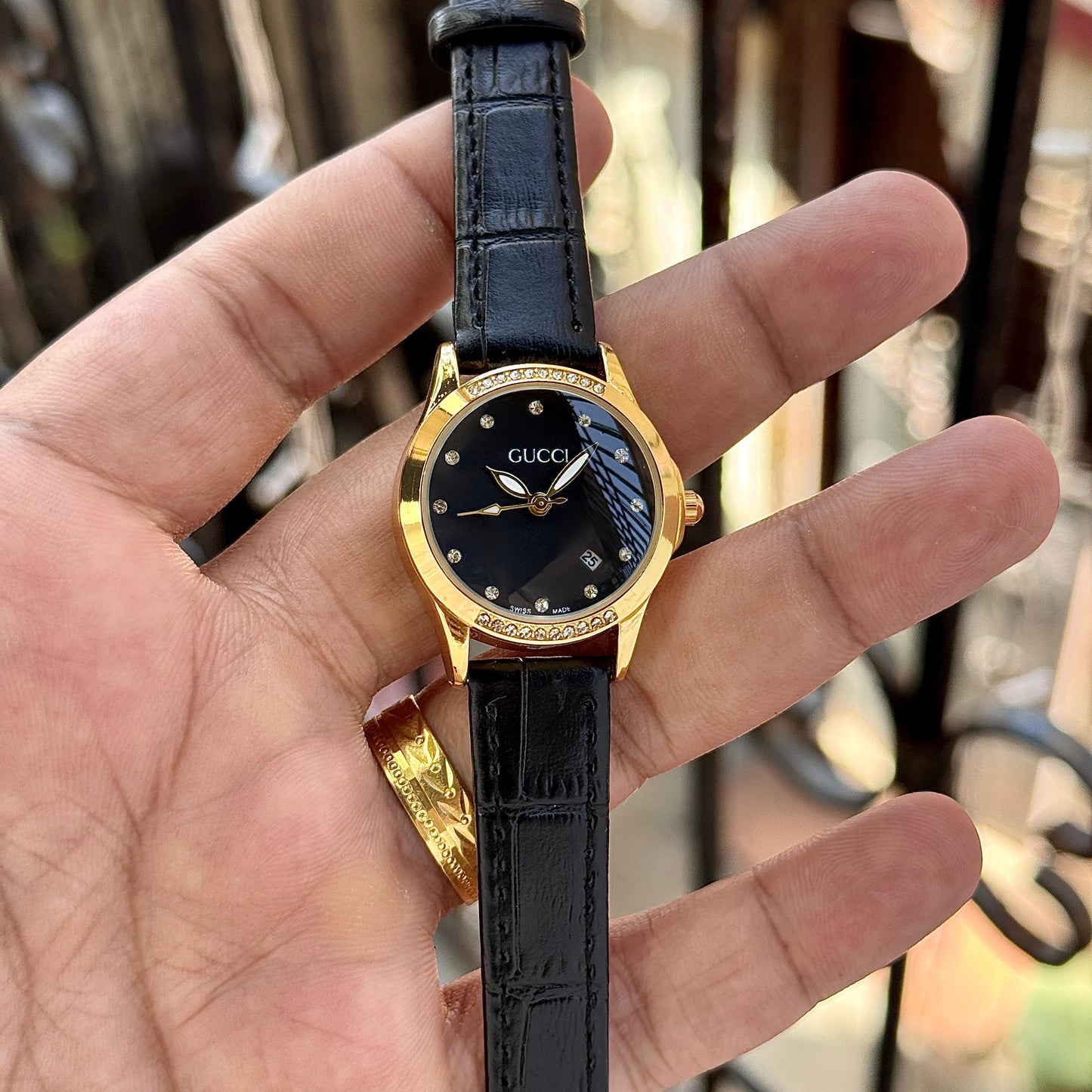 Black Leather Women's Watch