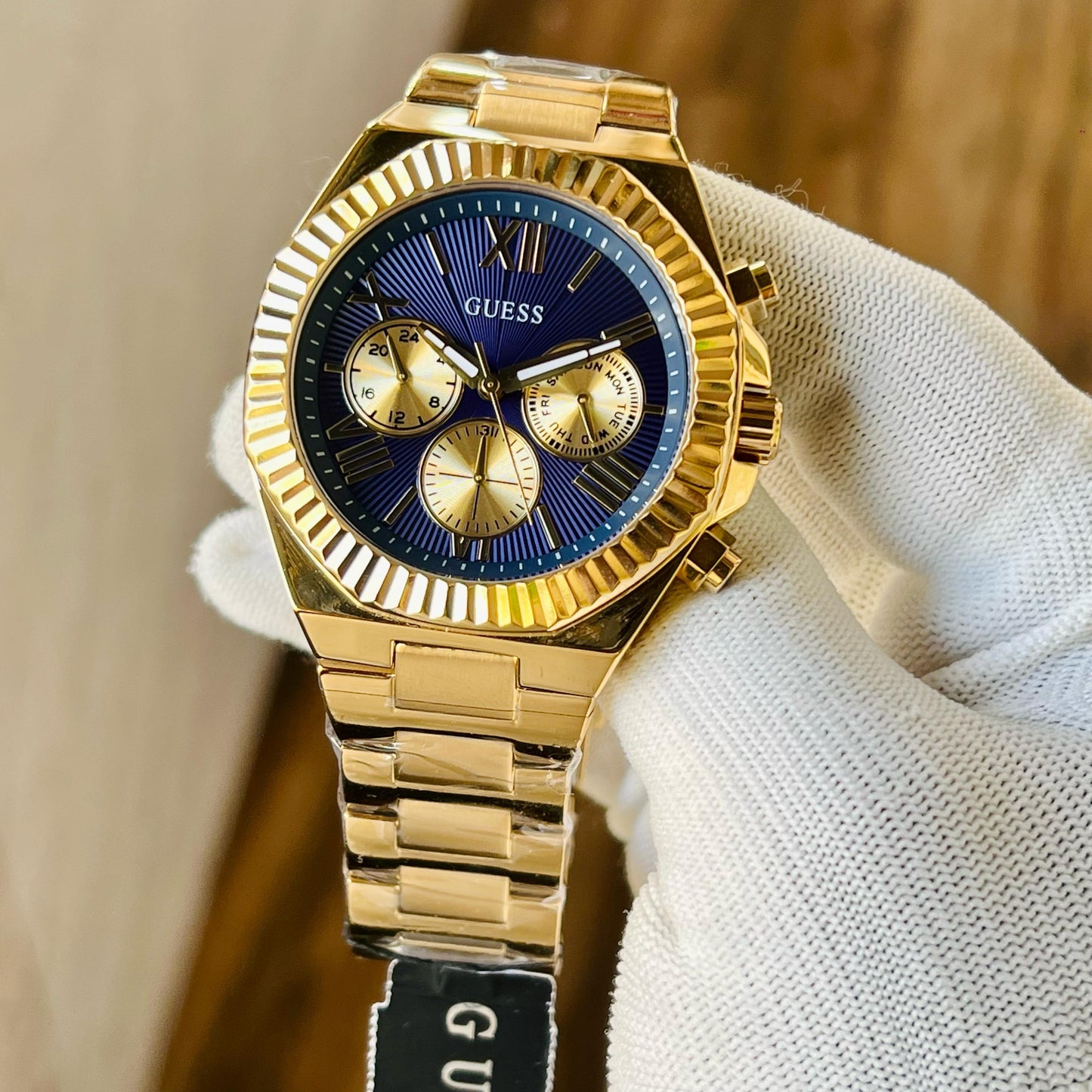 Gold Blue Chronograph Watch