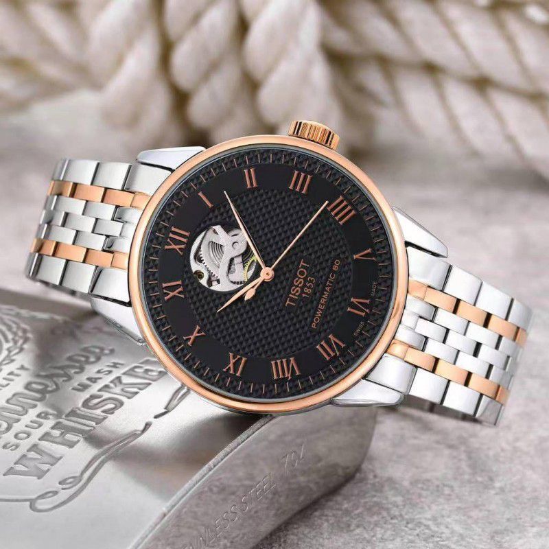 Silver Rose Gold With Black Dial