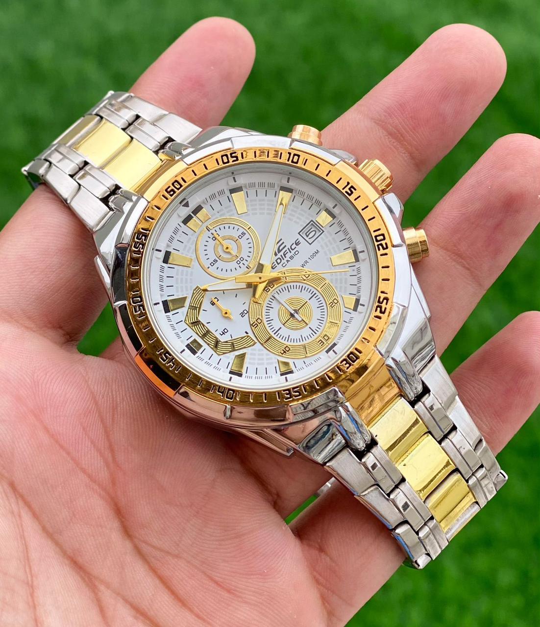 Silver Gold White Chronograph Watch